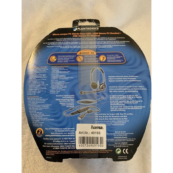 New Plantronics USB Audio 45 USB Stereo PC Headset Model 64659-04 Open Box - Picture 2 of 2